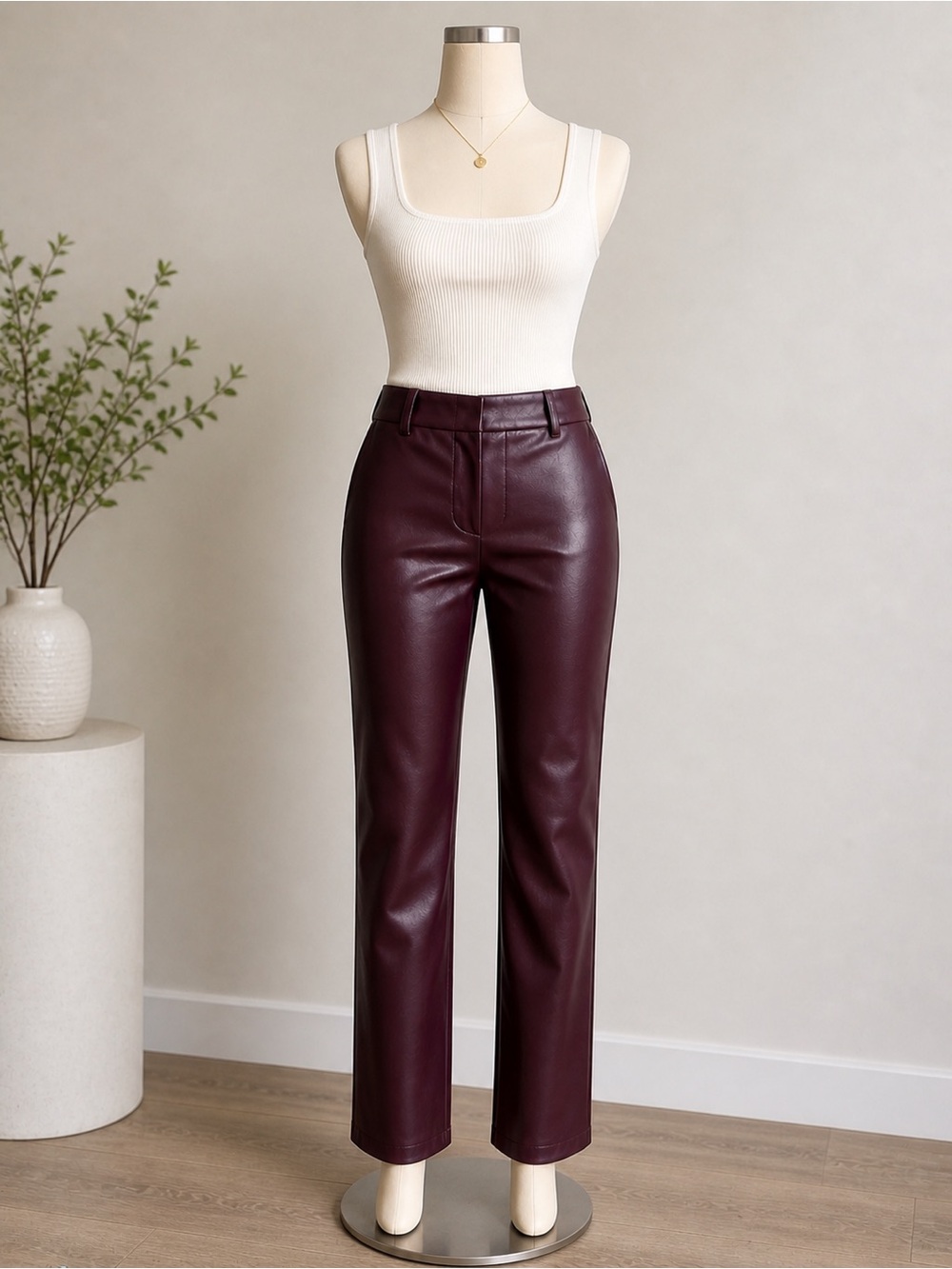 Ann Taylor Wine Faux Leather Straight-Leg Pants